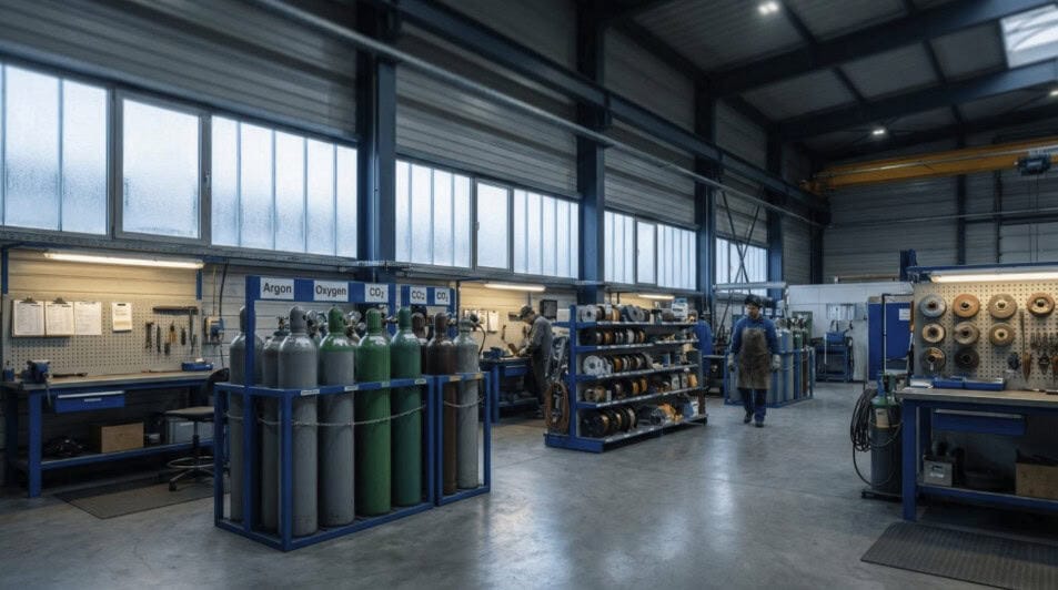 Picture of a warehouse with Agon Oxygen CO2 cannisters.